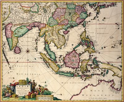 General map extending from India and Ceylon to northwestern Australia by way of southern Japan, the Philippines, the Malay Peninsula and the Indonesian archipelago by Nicolaes Jansz Visscher